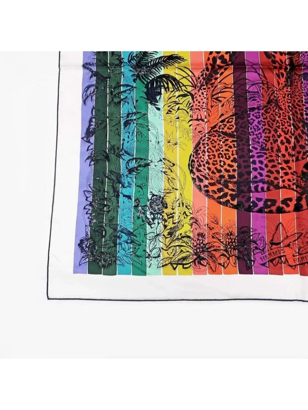 Hermes Carre 90 Scarf Jungle Love Rainbow 100% Silk Multicolor Bead - Picture 4 of 10